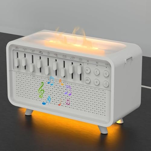 White Noise Machine mit Nachtlicht, White Noise Humidifier für Baby und Frauen, Echo Flame Diffusor, 3-in-1 Bulora Sound Box mit 8 Umgebungsgeräuschen – leicht zum Einschlafen (1 Stück)