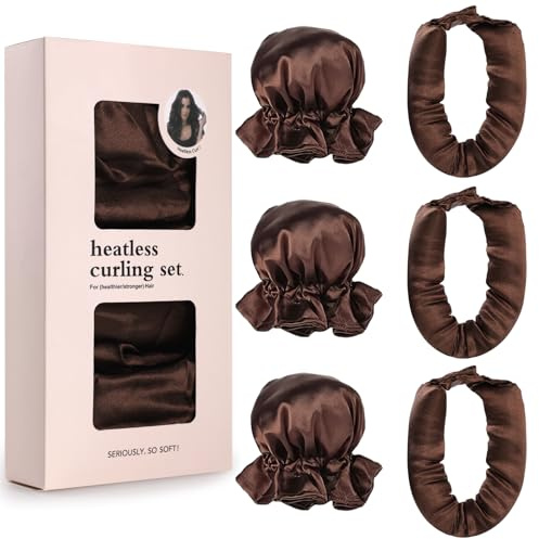 Wyngee Heatless Curl, 3+3-Set Lockenwickler für die Nacht, weiche, hitzefreie Lockenstäbe für alle Haartypen, braun, für Föhnfrisuren, ohne Hitze Braun