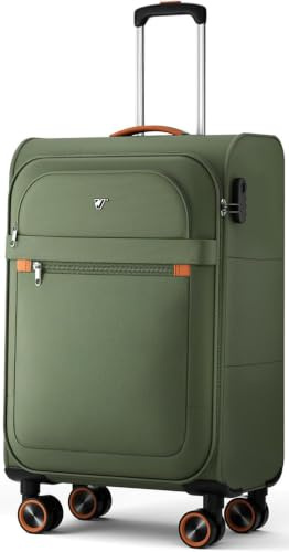 ABISTAB Weichschalen Handgepäck Koffer - Stoff Reisekoffer 55x38x23cm | Koffer klein | Leicht Koffer Trolley | 4 Rollen & Zahlenschloss | Grün