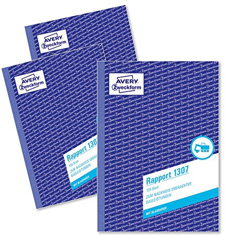 Avery Zweckform 1307-3 Rapport (A5, mit 2 Blatt Blaupapier, von Rechtsexperten geprüft, für Deutschland/Österreich zur Dokumentation von Arbeitsleistung und Materialverbrauch, 100 Blatt) 3er Pack weiß