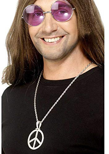 Smiffys 60er Friedenszeichen Hippie-Medaillon Silber mit 44cm Kette, One Size