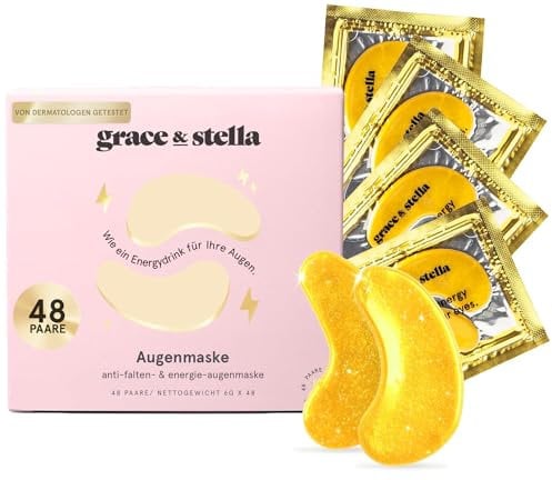 Patch Occhi (48 Paia, Oro) – Riduce Occhiaie, Gonfiori, Borse Sotto gli Occhi e Rughe – Patch Occhiaie e Borse in Gel – Maschera Occhi Vegan, Non Testata Sugli Animali – Eye Patch by grace & stella