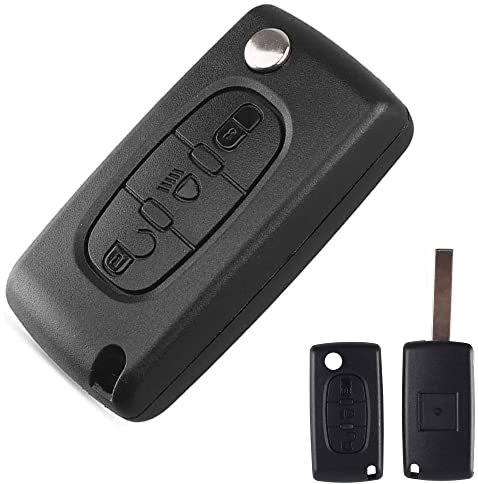 Heart Horse Carcasa Mando Llave De Coche 3 Botones Compatible Compatible con Citr0ën C2 C3 C4 C5 C6 C8 Picasso Xsara y Peuge0t 207 307 407 408 CE0536 HU83 Hoja Botones de Luces,Sin zócalo de Pila