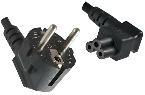 DINIC Netzkabel, Stromkabel mit Schutzkontakt-Stecker auf C5 gewinkelt (1,80m, schwarz)