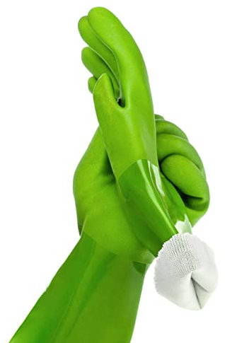 kitchen-star Ultimate Rubber Household PVC Gloves with Comfortable Cotton Lining, Anti-Slip surface, Kitchen Dishwashing, Extra Thickness, Kitchen Cleaning, Working, Painting, Pet Care (Small, Green)