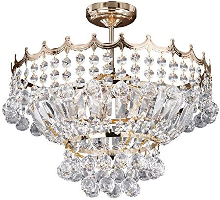 Searchlight Versailles, 5Flammiger Halbbündiger Kronleuchter 39Cm Klarer Kristall, Gold Rahmen