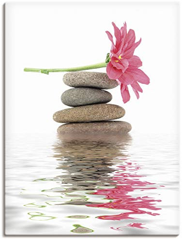 ARTLAND Wanddeko Leinwand Bilder Wandbild 45x60 cm Natur Asien Zen Spa Steine Blumen Blüten See Frühling T5QW
