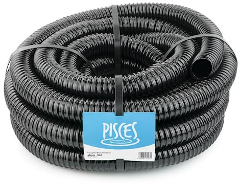 Pisces 40mm (1.5 inch) Black Pond Corrugated Flexible Hose Pipe - 10m Roll