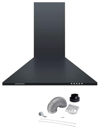 Cookology CH600BK/A Cooker Hood in Black & Ducting Kit - 60cm Width - LED Lights - Extractor Fan Kitchen Wall Mounted - A Energy - Air Recirculating