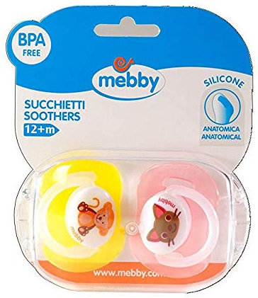 Mebby 92796 Scimmietta e Gatto, Succhietti silicone, bimba 12 mesi +, confezione da 2