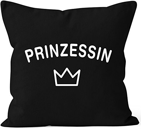 MoonWorks Kissenbezug Prinzessin Princess Krone Crown Kissen-Hülle Deko-Kissen 40x40 Baumwolle Schwarz 40cm x 40cm