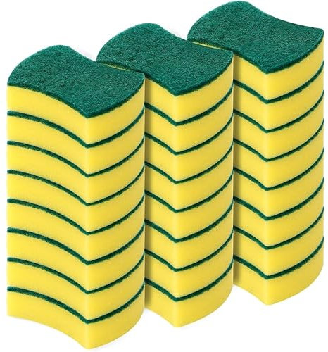 Spugne Cucina Abrasive 24 Pezzi Spugna Piatti Doppia Fibra Antigraffio, Assorbe, Protegge, Resistente e di Lunga Durata, Rimuove Facilmente Unto e Cibo Bruciato