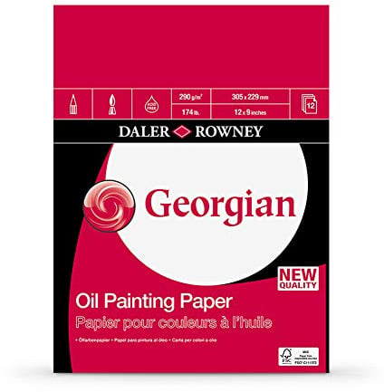 Daler-Rowney Georgian Oil Paper, Linen Texture, 290 gsm, 174lb, Pad, Glued 1 Side, 12 x 9in - 30.5 x 22.9 cm, White, 12 Sheets