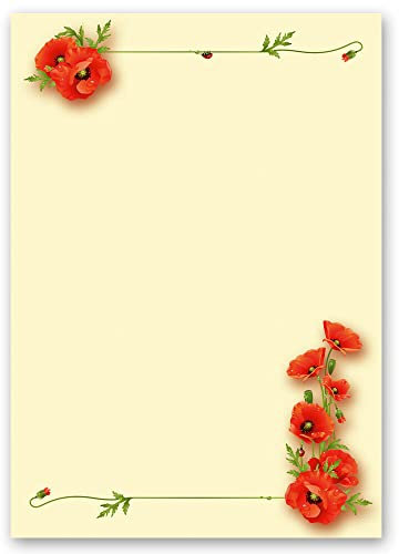 20 Blatt Briefpapier MOHNBLUMEN - DIN A4 Format - Blumen & Blüten