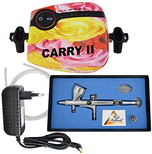 AMUR AIRBRUSH KOMPRESSOR Profi AirBrush SET CARRY II ROSA - LIMITIERTE AKTION!- Airbrush Kompressor SET für Airbrushfarbe HOCHWERTIGE AIRBRUSHPISTOLE DOUBLE ACTION 180D mit 0,2mm Nadel/Düse