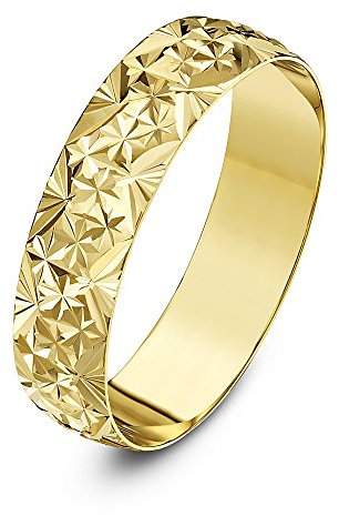 Theia Bague Or Jaune 9ct - Lourd Forme Demi-Jonc avec Motif Diamant 5mm - Taille 57