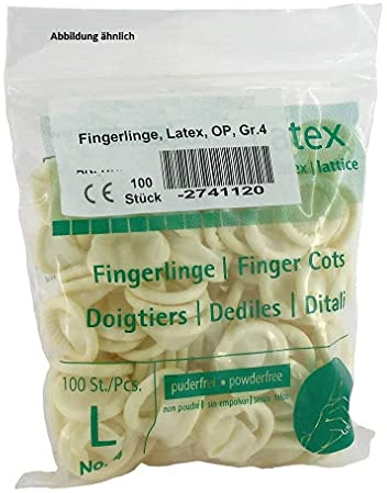 Latex - Fingerlinge, gerollt, Beutel á 100 St., Size 3 (Medium) | Beutel (100 Stück)