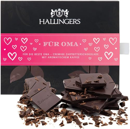 Hallingers Genuss Manufaktur Vegane Schokolade Muttertagsgeschenk - Tafel aus handgeschöpftem Edelkakao ohne Alkohol edler Karton Für Oma Kaffee, Geschenkidee für Mama Oma