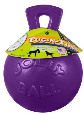 Jolly Pets Tug-n-Toss Robuster Hundespielzeugball mit Griff, 20,3 cm/groß, Violett
