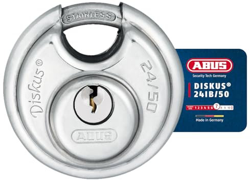 ABUS Diskus Vorhängeschloss 24IB/50 aus Edelstahl - mit 360° Rundumschutz - zur Sicherung bei starken Witterungseinflüssen - 35041 - ABUS-Sicherheitslevel 7 - Silber/Blau