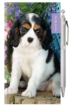 2027 Slim Week To View Hardback Dog Diary with Pen - Puppy