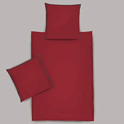 Dormisette Mako Satin Bettwäsche 2 teilig Bettbezug 135 x 200 cm Kopfkissenbezug 80 x 80 cm Burgund Uni 5320