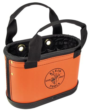 Klein Tools 5144HBS Hard-Body Bucket, Oval Tool Bucket Organizer with Knife Sheath and 14 Other Pockets, Orange/Black