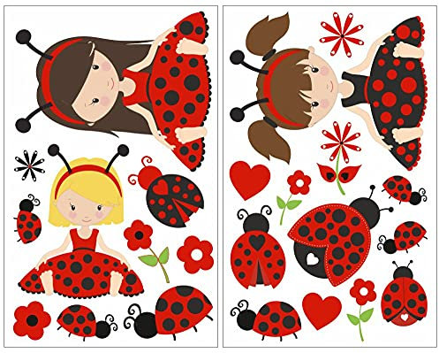 Samunshi® 23x Wandtattoo Marienkäfer Mädchen Set Wandbilder Kinderzimmer Deko Junge Wandtattoo Kinderzimmer Mädchen Wandsticker 2x 16x26cm