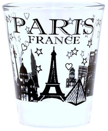 Paris France Black Landmarks Collage Shot Glass