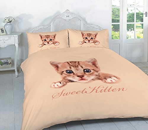 clicktostyle ANIMAL PRINT DUVET SET QUILT COVER WITH PILLOW CASES BEDDING SETS (Sweet Kitten, Double)