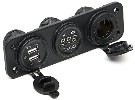 AUTO-STYLE AutoStyle 3-in-1-USB-Einbauadapter | 2 USB-Anschlüsse (5 V – 2,1 A und 1 A) / Voltmeter / Zigarettenanzünder / Eingang 12 V – 24 V