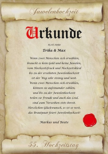 ALEMARG Juwelenhochzeit Urkunde personalisiert Geschenk Karte zum 55. Hochzeitstag A4