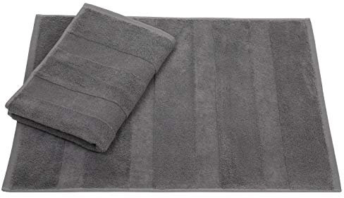 Betz 2er Set Badvorleger Badematte Badteppich Duschvorleger Frottee Größe 50 x 70 cm 100% Baumwolle Deluxe Qualität 680 g/m² Farbe anthrazit grau