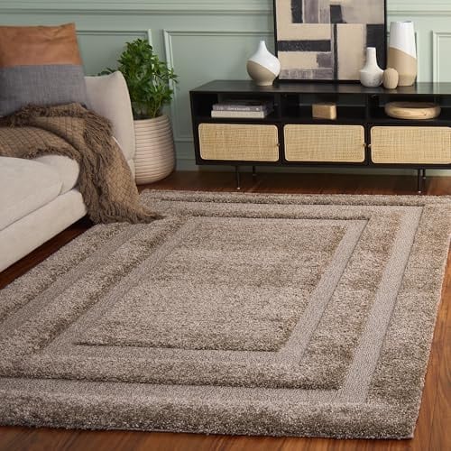 SAFAVIEH Area Rug 8x10 - Florida Shag Collection - Large - Beige & Beige, Border Design, Non-Shedding & Easy Cleaning, Plush Thick Pile, Ideal for Living Room, Bedroom, Dining Space (SG454-1313)