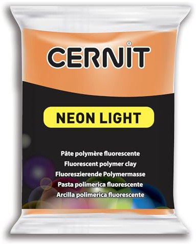 CERNIT CE0930056752C - Block Modelliermasse (Polymer) NEON LIGHT, ofenhärtend, sofort gebrauchsfähig, 56g, für DIY, Schmuck, Figuren, für Einsteiger und Hobbykünstler, Neon Orange, 1 Stück