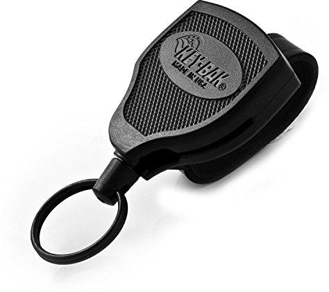 KEY-BAK SUPER48 Locking Retractable Keychain, Durable Polycarbonate Case, Leather Belt Loop, and Oversized Split Ring, Black
