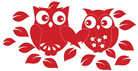 kleb-Drauf | 1 Eulenpaar | Rot - glänzend | Wandtattoo Wandaufkleber Wandsticker Aufkleber Sticker | Wohnzimmer Schlafzimmer Kinderzimmer Küche Bad | Deko Wände Glas Tür Fliese Fenster