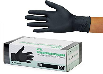 SF Nitrilhandschuhe M Schwarz – 100 Stück Einweghandschuhe, Einmalhandschuhe, Puderfrei, Latexfrei, Gummihandschuhe Einweg zum Kochen, Putzen, für Medizin, Küche, Garten, Werkstatt, Tattoo, Haushalt