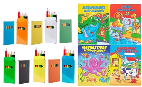 10 Sets Buntstifte Malset für Kinder Gastgeschenke Mitgebsel für Kinderparty Geburtstag, mit zehn Malbüchern