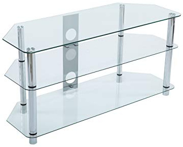 MMT 1050mm durchsichtiger Glas TV- Tisch Fernsehtisch Chrom Silber Beine für 32 Zoll bis 50 Zoll LCD LED Smart TV- Bildschirme