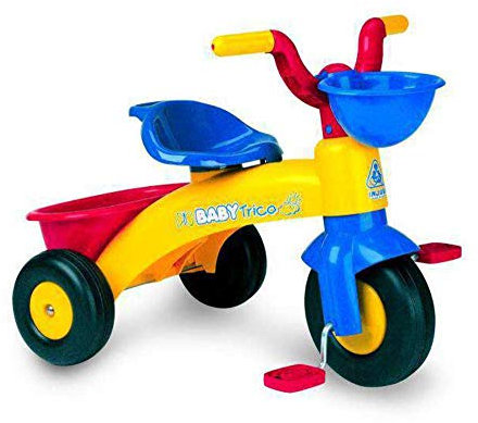 Triciclo Bambini 1 2 3 Anni Baby Trico Multicolore con Pedali + Cestino Giocattoli + Maniglia Trasporto + Ruote in Plastica con Fascia in Gomma - Triciclo Primi Passi Ergonomico | INJUSA