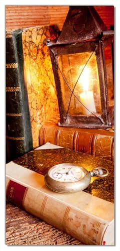 posterdepot Türtapete Türposter Antike Laterne mit Kerze, alten Büchern und Taschenuhr - Größe 93 x 205 cm, 1 Stück, ktt0234