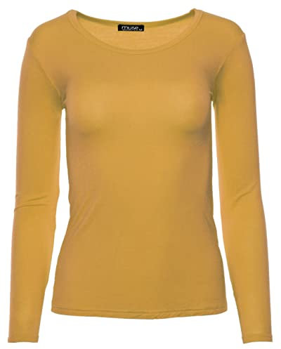Easy Young Fashion - Damen Basic Rundhals Shirt - Langarm Unterziehshirt - Skinny Fit 1093 - Maisgelb S