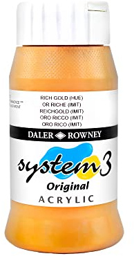 Daler Rowney System3 Rich Gold Imitation 500ml Acrylic Paint Tube - Acrylic Painting Supplies for Artists and Students - Artist Paint for Murals Canvas and More - Art Paint for Any Skill Set