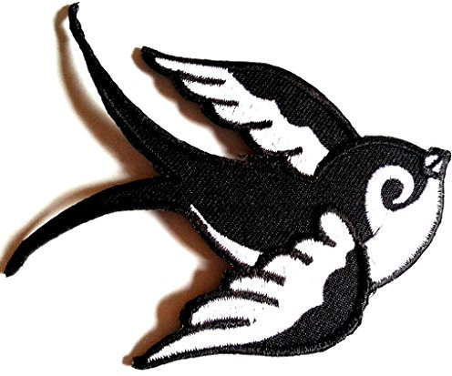B2SEE Aufnäher Aufbügler Patches Applikation Rockabilly Schwalbe 10 x 6,5 cm