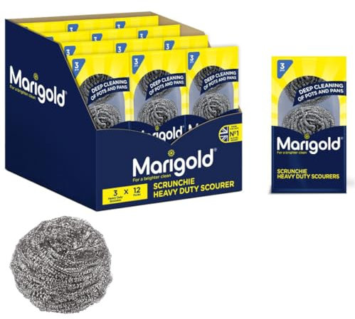 Marigold Scrunchie Stainless Steel Scourer, 12 Packs of 3 Scourers, Grey, 11.6 x 4 x 22.5 cm