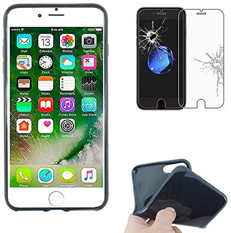 ebestStar - Cover per iPhone 7 Plus, iPhone 8 Plus Apple, Custodia Silicone Protezione TPU Antiurto, Morbida Sottile Slim, Nero + Vetro Temperato