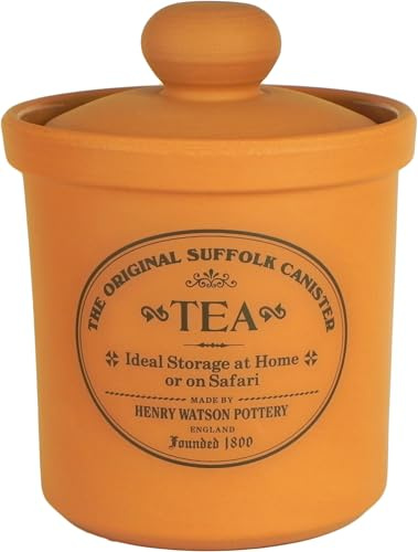 Henry Watson - Airtight Tea Canister - Terracotta, Made in England - 11cm x 16cm The Original Suffolk Collection, Hand Turned Ceramic Lid.
