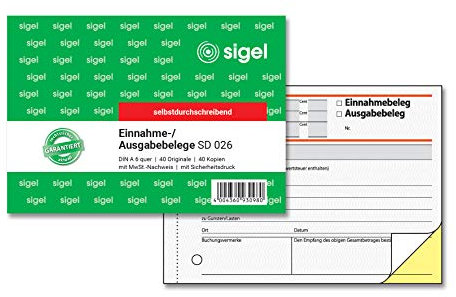 SIGEL SD026 Ausgabe- / Einnahmebelege A6 quer, 2x40 Blatt, selbstdurchschreibend, 1 Stück, aus nachhaltigem Papier