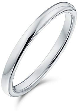 Bling Jewelry Einfacher minimalistischer dünner stapelbarer Kuppel-Paarring aus Titan für Männer und Frauen, polierter Silberton 2MM